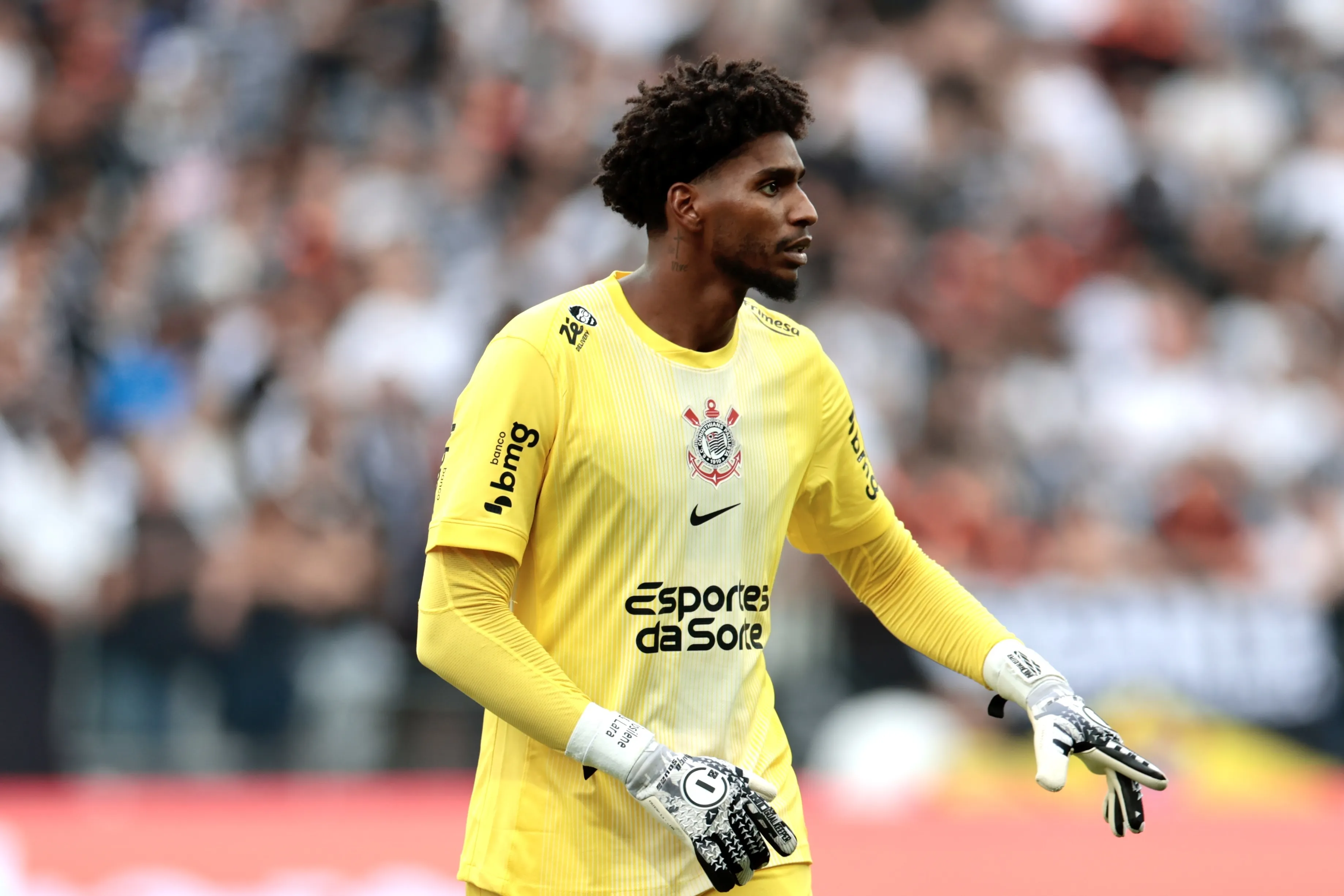 Hugo Souza goleiro do Corinthians durante partida contra o Sao Paulo no estadio Arena Corinthians pelo campeonato Paulista 2026. Foto: Marcello Zambrana/AGIF