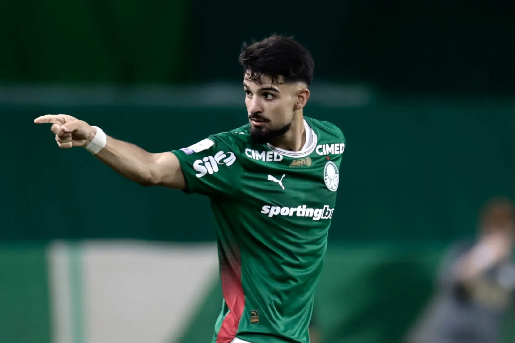 Flaco Lopez jogador do Palmeiras comemora seu gol durante partida contra o Santos no estadio Arena Allianz Parque pelo campeonato Brasileiro A 2026. Foto: Marcello Zambrana/AGIF