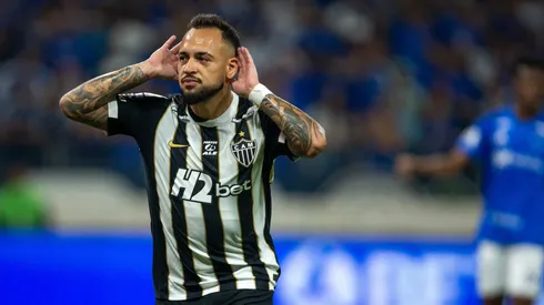 Maycon jogador do Atletico-MG comemora seu gol durante partida contra o Cruzeiro no estadio Mineirao pelo campeonato Brasileiro A 2026.