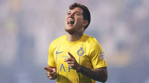 Otavio of Al-Nassr Club celebrates after scoring his teams first goal during the Saudi Pro League match between Al-Nassr and Abha at King Saud University Stadium on October 06, 2023 in Riyadh, Saudi Arabia.