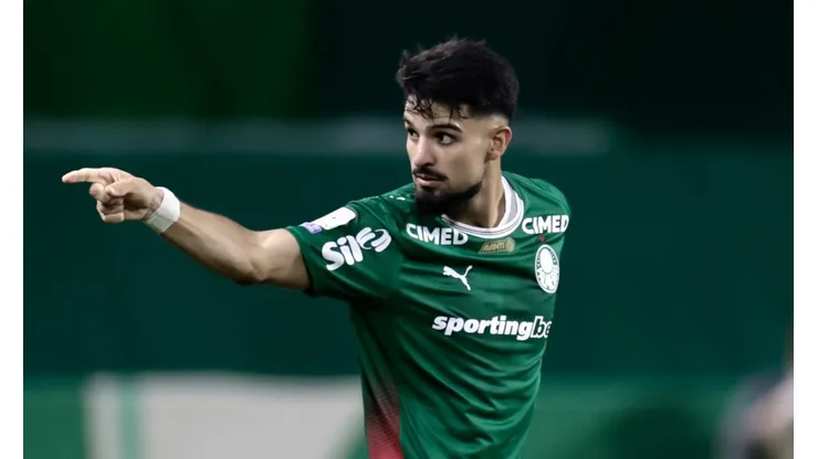 Flaco Lopez jogador do Palmeiras comemora seu gol durante partida contra o Santos no estadio Arena Allianz Parque pelo campeonato Brasileiro A 2026. Foto: Marcello Zambrana/AGIF