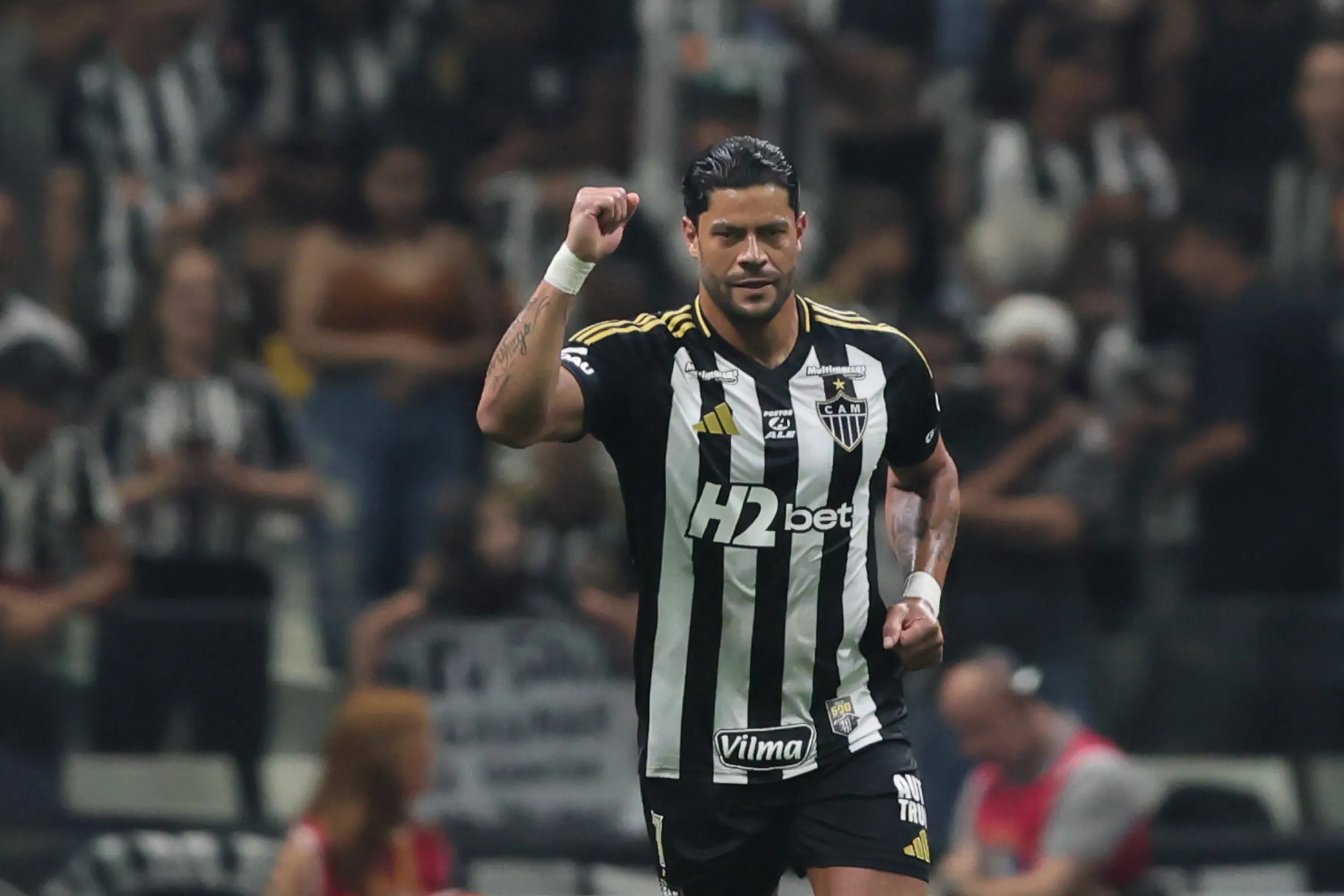 Hulk jogador do Atletico-MG comemora seu gol durante partida contra o Fortaleza no estadio Arena MRV pelo campeonato Brasileiro A 2025. Foto: Gilson Lobo/AGIF