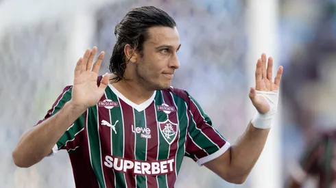 Canobbio jogador do Fluminense comemora seu gol durante partida contra o Athletico-PR no estadio Maracana pelo campeonato Brasileiro A 2026.