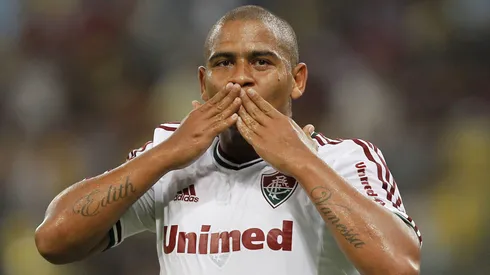 Walter do Fluminense comemora seu gol durante partida contra o Flamengo pelo Campeonato Carioca 2014 no Maracana. Foto: Wagner Meier/AGIF
