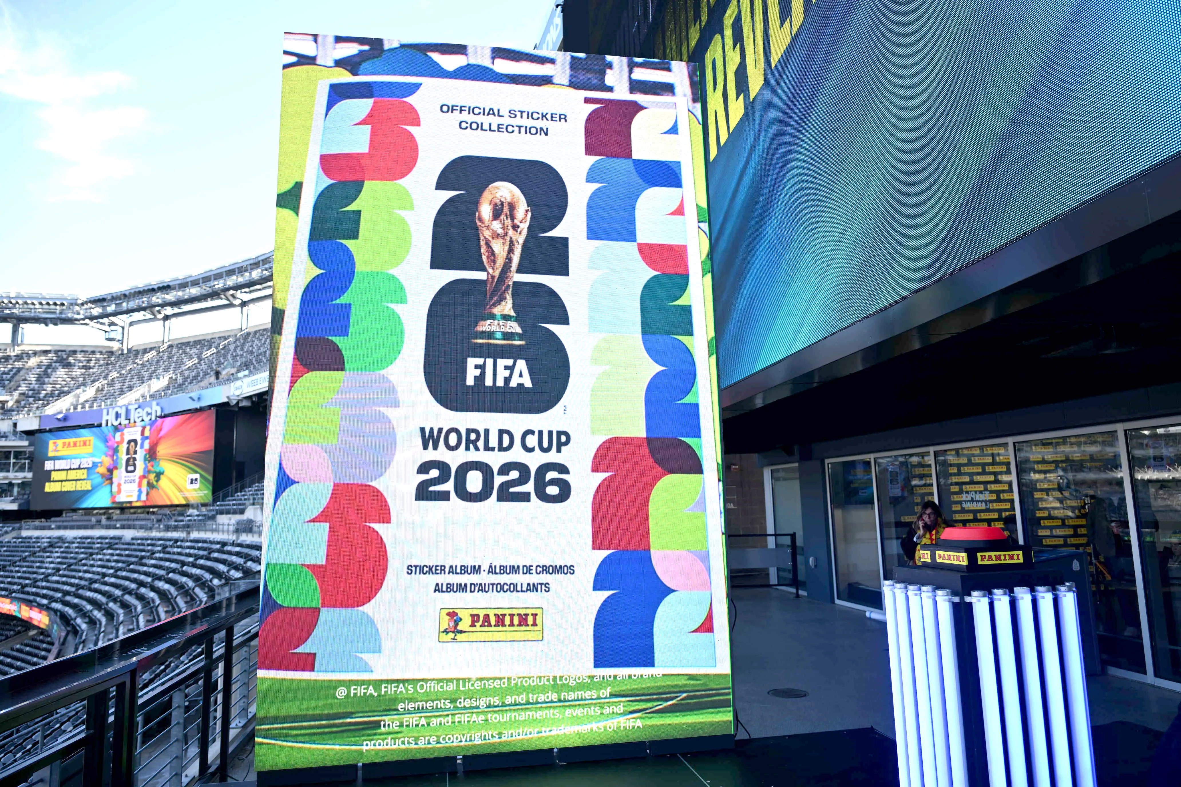 NEW YORK, NEW YORK – DECEMBER 03: The Panini America FIFA World Cup 2026™&nbsp;Sticker Collection Album Cover for Canada and the United States, unveiled today at MetLife Stadium on December 03, 2025 in East Rutherford, New Jersey. (Photo by Dave Kotinsky/Getty Images for Panini America)