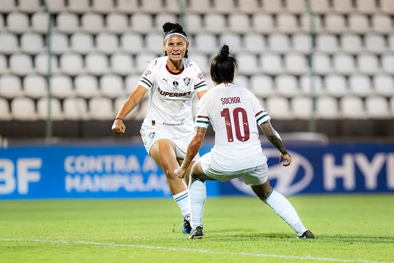 Jogadoras do Fluminense comemorando o gol da vitória sobre o Atlético-MG na última rodada do Brasileirão Feminino - Foto: Marina Garcia/Fluminense