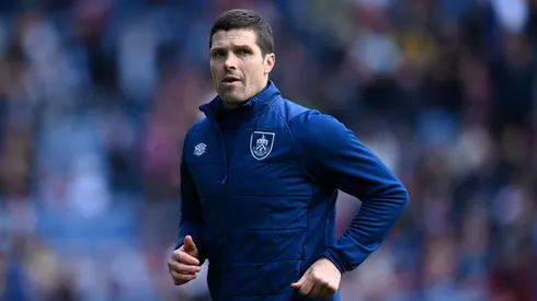 BURNLEY, ENGLAND – APRIL 24: Michael Jackson, Caretaker Manager of Burnley looks on during the Premier League match between Burnley and Wolverhampton Wanderers at Turf Moor on April 24, 2022 in Burnley, England. (Photo by Gareth Copley/Getty Images)