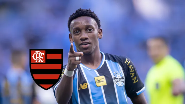 Gabriel Mec jogador do Grêmio comemora seu gol durante partida contra o Coritiba no estádio Arena do Grêmio pelo campeonato Brasileiro A 2026. Foto: Maxi Franzoi/AGIF