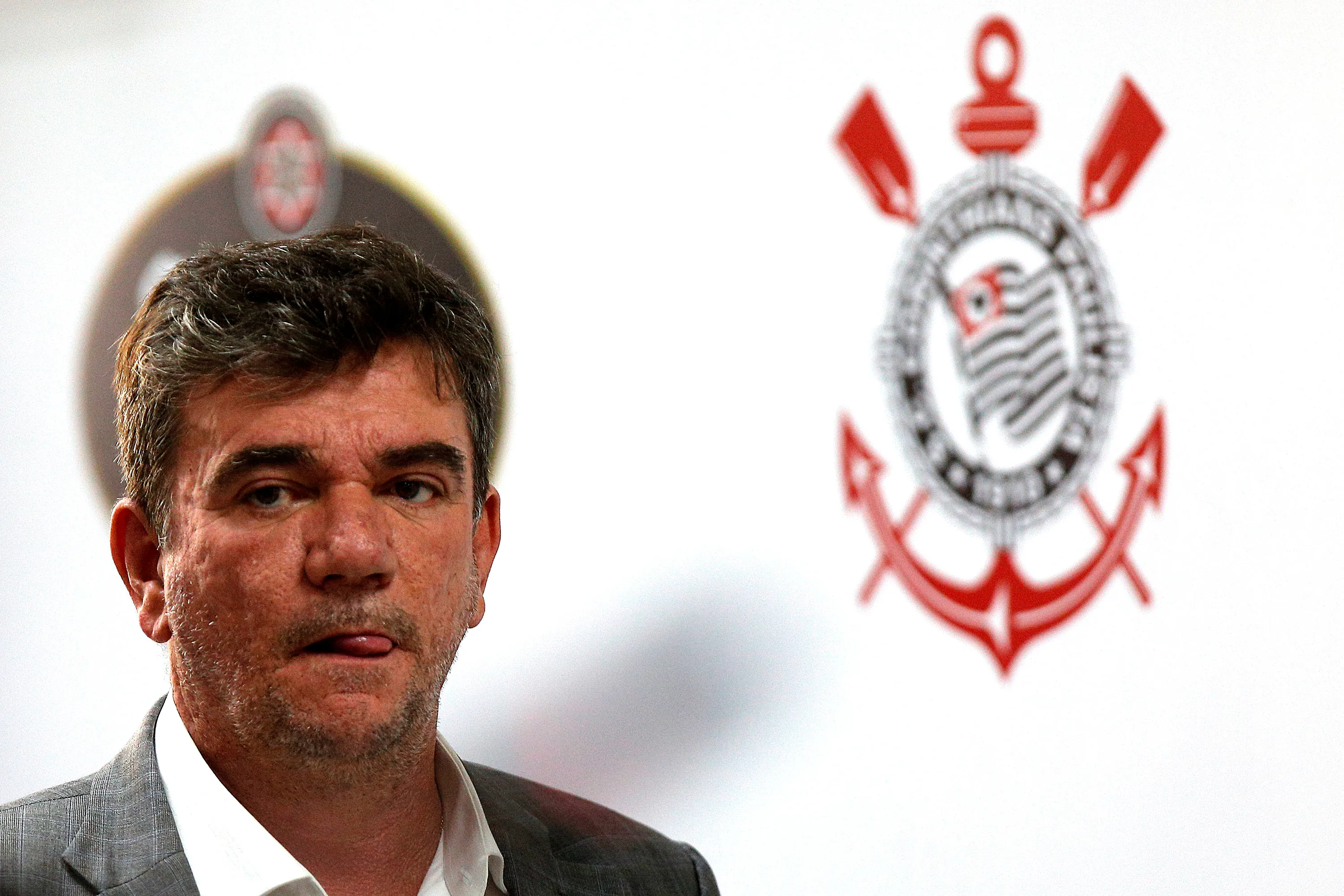 Ex-presidente do Corinthians Andres Sanchez durante coletiva de imprensa no CT Joaquim Grava Foto: Daniel Vorley/AGIF