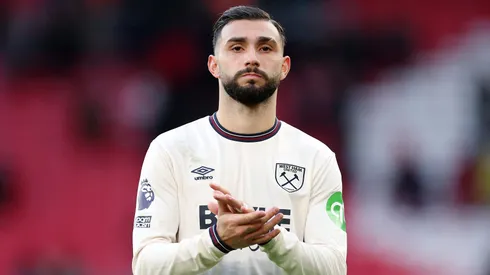Taty Castellanos of West Ham United applauds the fans after the team's defeat during the Premier League match between Liverpool and West Ham United at Anfield on February 28, 2026 in Liverpool, England.