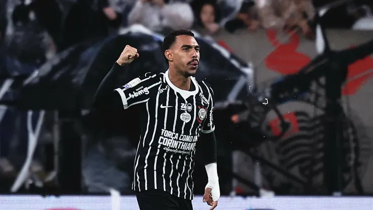 Matheuzinho jogador do Corinthians comemora seu gol durante partida contra o São Paulo no estádio Arena Corinthians pelo campeonato Brasileiro A 2026. Foto: Ettore Chiereguini/AGIF