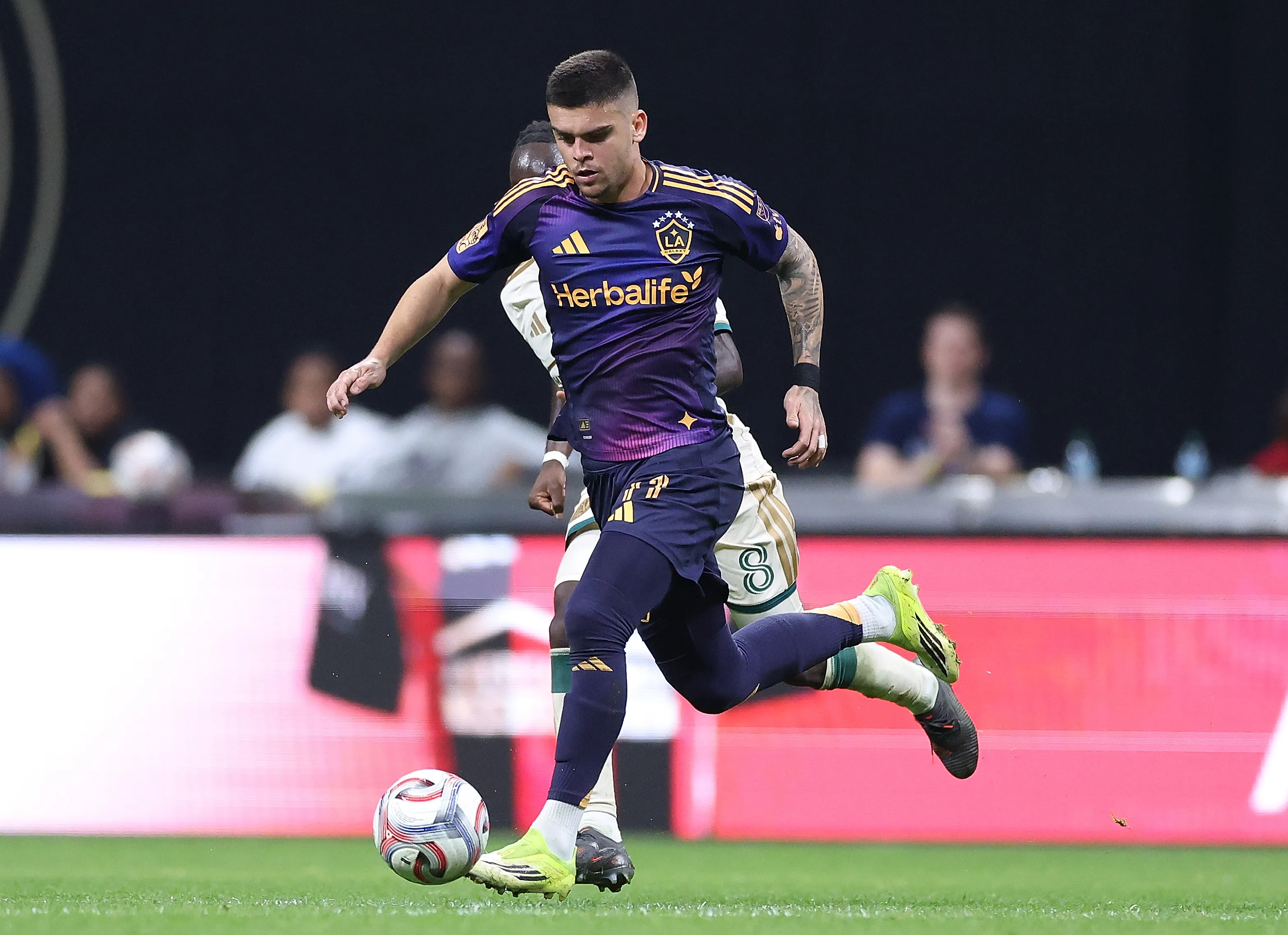 ATLANTA, GEORGIA – MAY 09: Gabriel Pec #11 of LA Galaxy runs with the ball during the second half of the match between Atlanta United and LA Galaxy at Mercedes-Benz Stadium on May 09, 2026 in Atlanta, Georgia. (Photo by Kevin C. Cox/Getty Images)