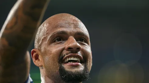 Felipe Melo do Palmeiras comemora seu gol durante partida contra o Melgar no estadio Arena Allianz Parque pelo campeonato Libertadores 2019.