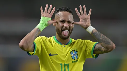 Neymar Jr. of Brazil celebrates after scoring the fifth goal of his team during a FIFA World Cup 2026 Qualifier match between Brazil and Bolivia at Mangueirao on September 08, 2023 in Belem, Brazil.