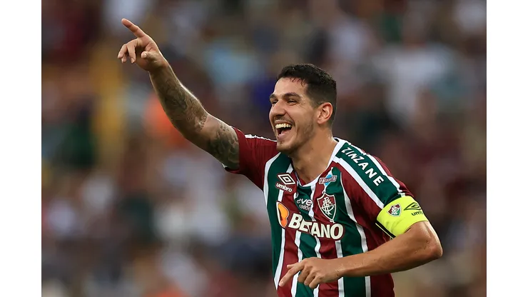RIO DE JANEIRO, BRAZIL - APRIL 22: Nino of Fluminense celebrates after scoring the second goal of his team during the match between Fluminense and Athletico Paranaense as part of Brasileirao 2023 at Maracana Stadium on April 22, 2023 in Rio de Janeiro, Brazil. (Photo by Buda Mendes/Getty Images)