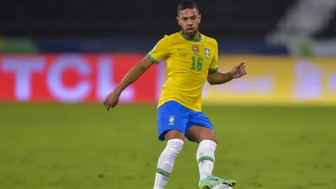 Renan Lodi jogador do Brasil durante partida contra o Colombia no estadio Engenhao pelo campeonato Copa America 2021.
