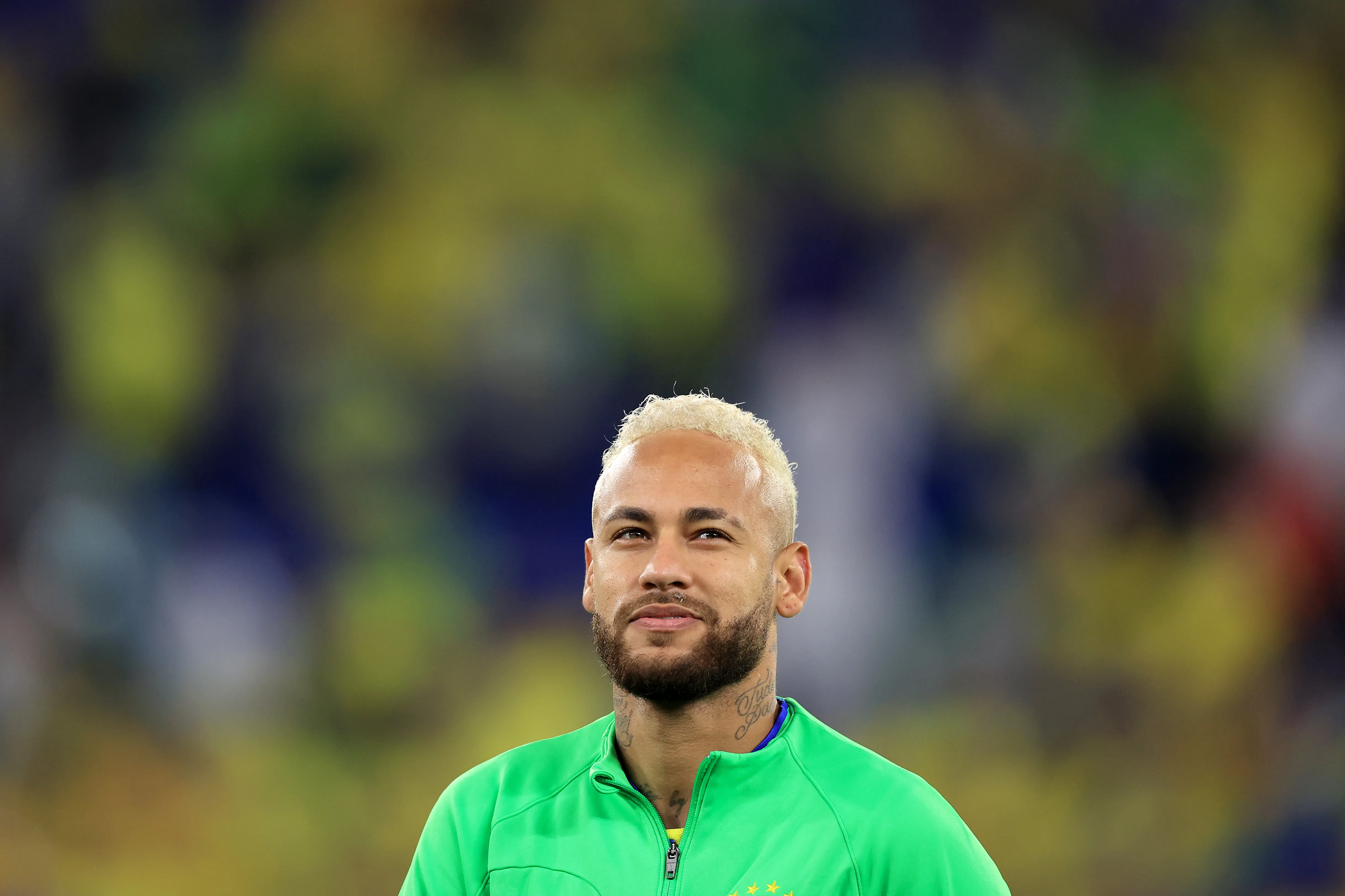 DOHA, QATAR – DECEMBER 05: Neymar of Brazil is seen prior to the FIFA World Cup Qatar 2022 Round of 16 match between Brazil and South Korea at Stadium 974 on December 05, 2022 in Doha, Qatar. (Photo by Buda Mendes/Getty Images)