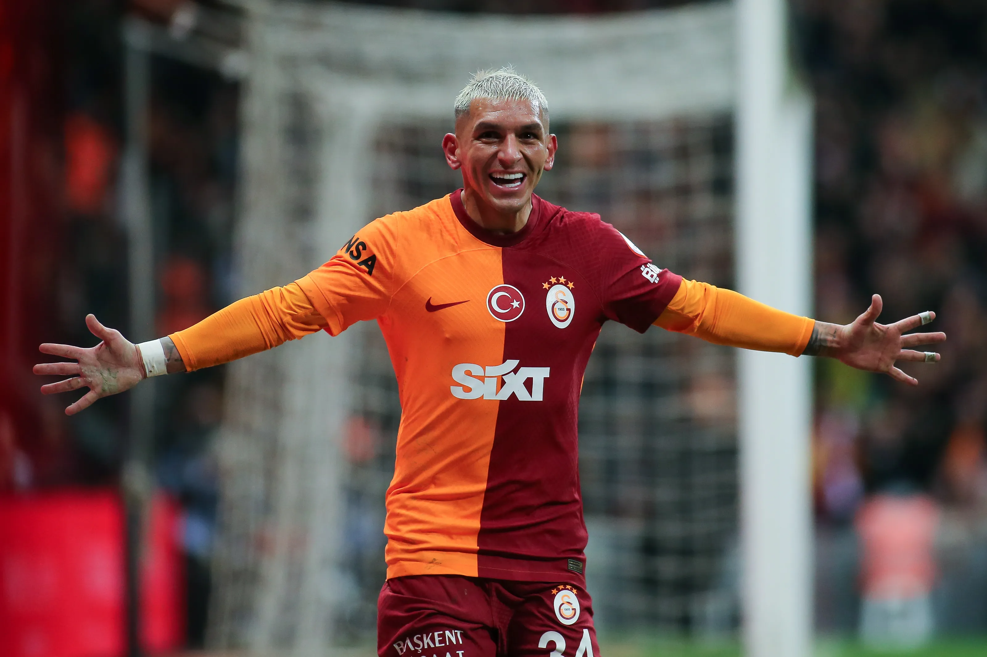 ISTANBUL, TURKEY – MARCH 8: Lucas Torreira of Galatasaray celebrates after scoring his team’s second goal during the Turkish Super League match between Galatasaray and Rizespor at Rams Park on March 8, 2024 in Istanbul, Turkey. (Photo by Ahmad Mora/Getty Images)
