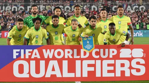 Players of Brazil pose for a team photo prior to the South American FIFA World Cup 2026 Qualifier match between Paraguay and Brazil at Estadio Defensores del Chaco on September 10, 2024 in Asuncion, Paraguay.
