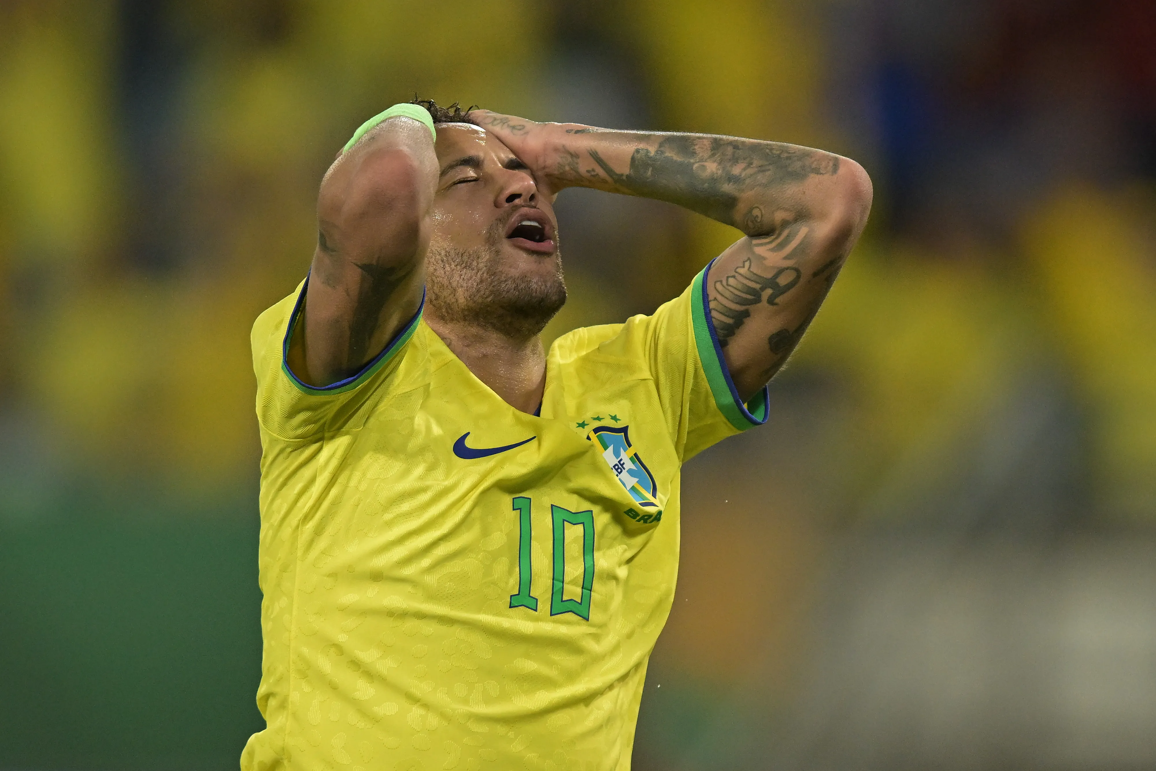 CUIABA, BRAZIL – OCTOBER 12: Neymar Jr. of Brazil reacts during a FIFA World Cup 2026 Qualifier match between Brazil and Venezuela at Arena Pantanal on October 12, 2023 in Cuiaba, Brazil. (Photo by Pedro Vilela/Getty Images)