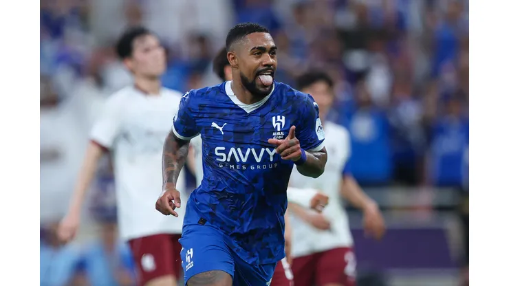 JEDDAH, SAUDI ARABIA - APRIL 25: Malcom of Al Hilal celebrates after scoring the 5th goal during the AFC Champions League Elite match between Al Hilal and Gwangju at King Abdullah Sports City Hall Stadium on April 25, 2025 in Jeddah, Saudi Arabia. (Photo by Yasser Bakhsh/Getty Images)