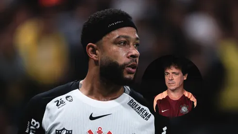Memphis Depay jogador do Corinthians durante partida contra o Palmeiras/Fernando Diniz técnico do Corinthians durante partida contra o São Paulo (Imagem: Ettore Chiereguini/AGIF)