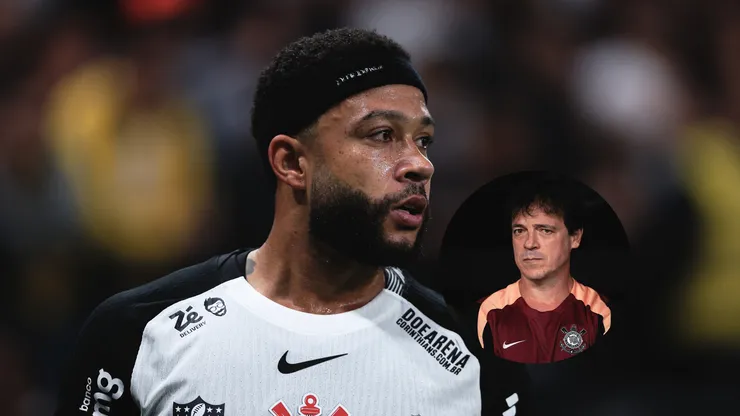Memphis Depay jogador do Corinthians durante partida contra o Palmeiras/Fernando Diniz técnico do Corinthians durante partida contra o São Paulo (Imagem: Ettore Chiereguini/AGIF)