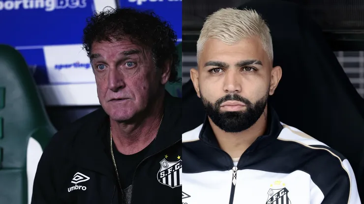 Cuca técnico do Santos durante partida contra o Palmeiras/Gabigol jogador do Santos durante partida contra o Coritiba (Imagem: Ettore Chiereguini/AGIF/Marcello Zambrana/AGIF)
