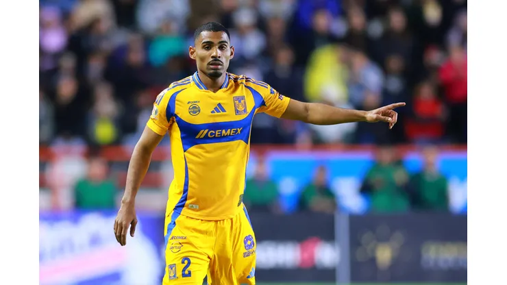 PACHUCA, MEXICO - APRIL 15: Joaquim Pereira of Tigres UANL reacts during the 16th round match between Pachuca and Tigres UANL as part of the Torneo Clausura 2025 Liga MX at Hidalgo Stadium on April 15, 2025 in Pachuca, Mexico. (Photo by Hector Vivas/Getty Images)
