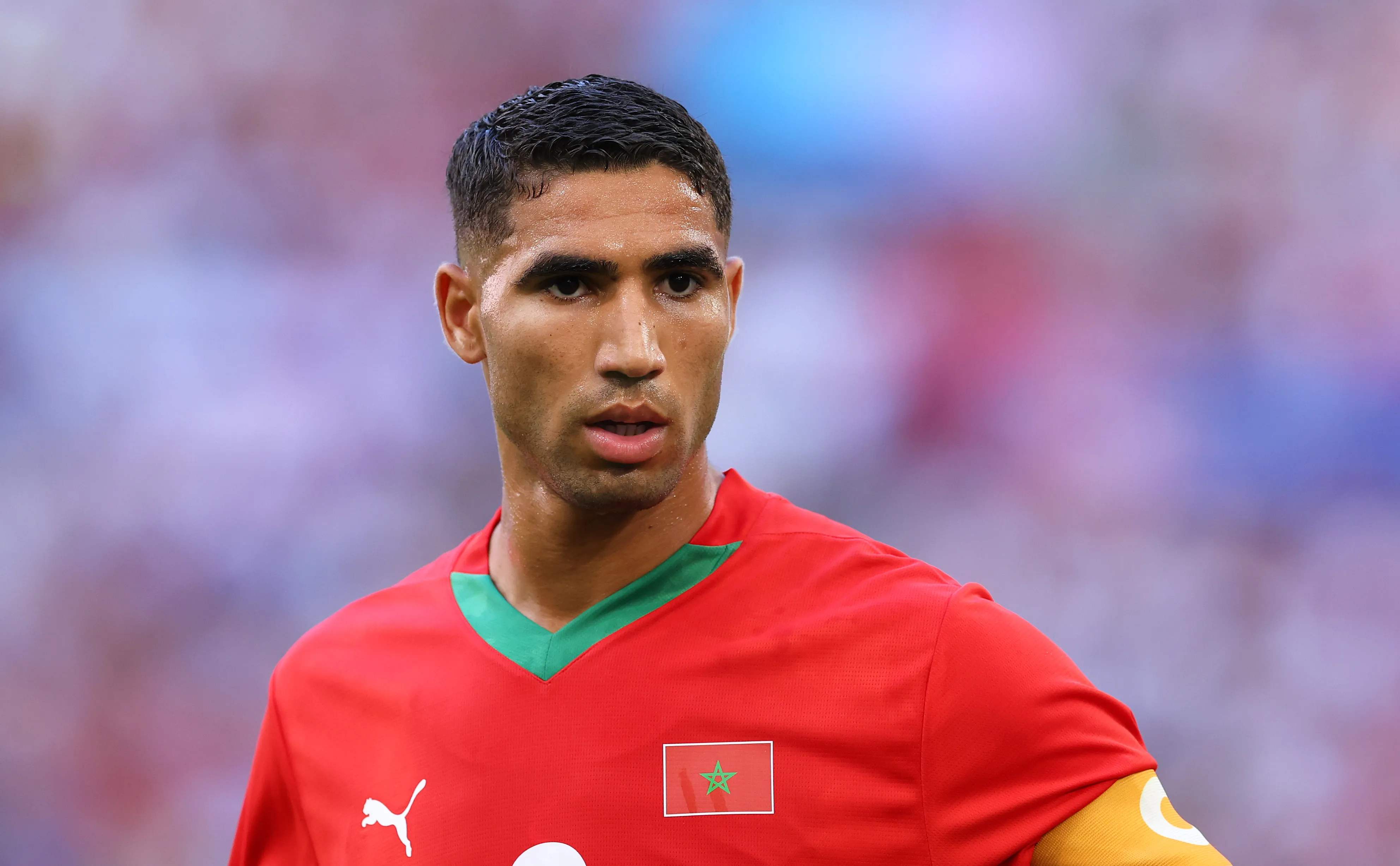 MARSEILLE, FRANCE – AUGUST 05: Achraf Hakimi #2 of Team Morocco during the Men’s semifinal match between Morocco and Spain during the Olympic Games Paris 2024 at Stade de Marseille on August 05, 2024 in Marseille, France. (Photo by Alex Livesey/Getty Images)