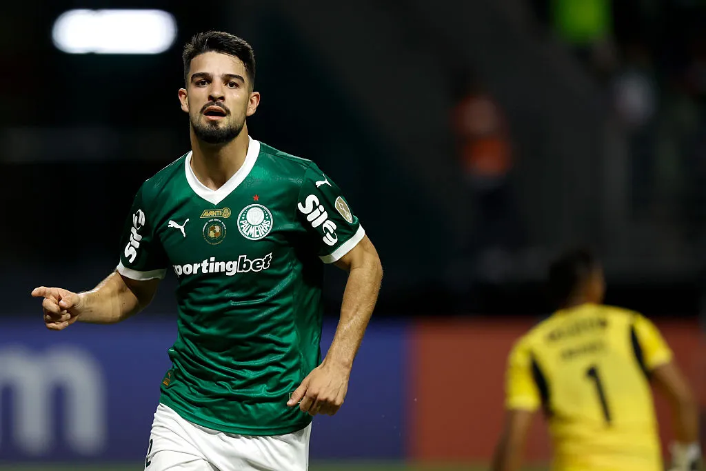 José Manuel López comemora gol marcado pelo Palmeiras. (Photo by Miguel Schincariol/Getty Images)