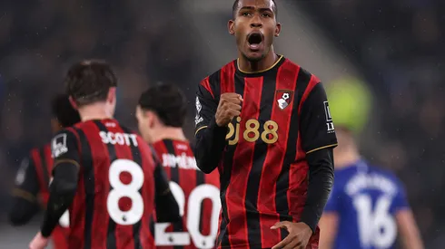LIVERPOOL, ENGLAND - FEBRUARY 10: Rayan of AFC Bournemouth celebrates scoring his team's first goal during the Premier League match between Everton and Bournemouth at Goodison Park on February 10, 2026 in Liverpool, England. (Photo by Carl Recine/Getty Images)