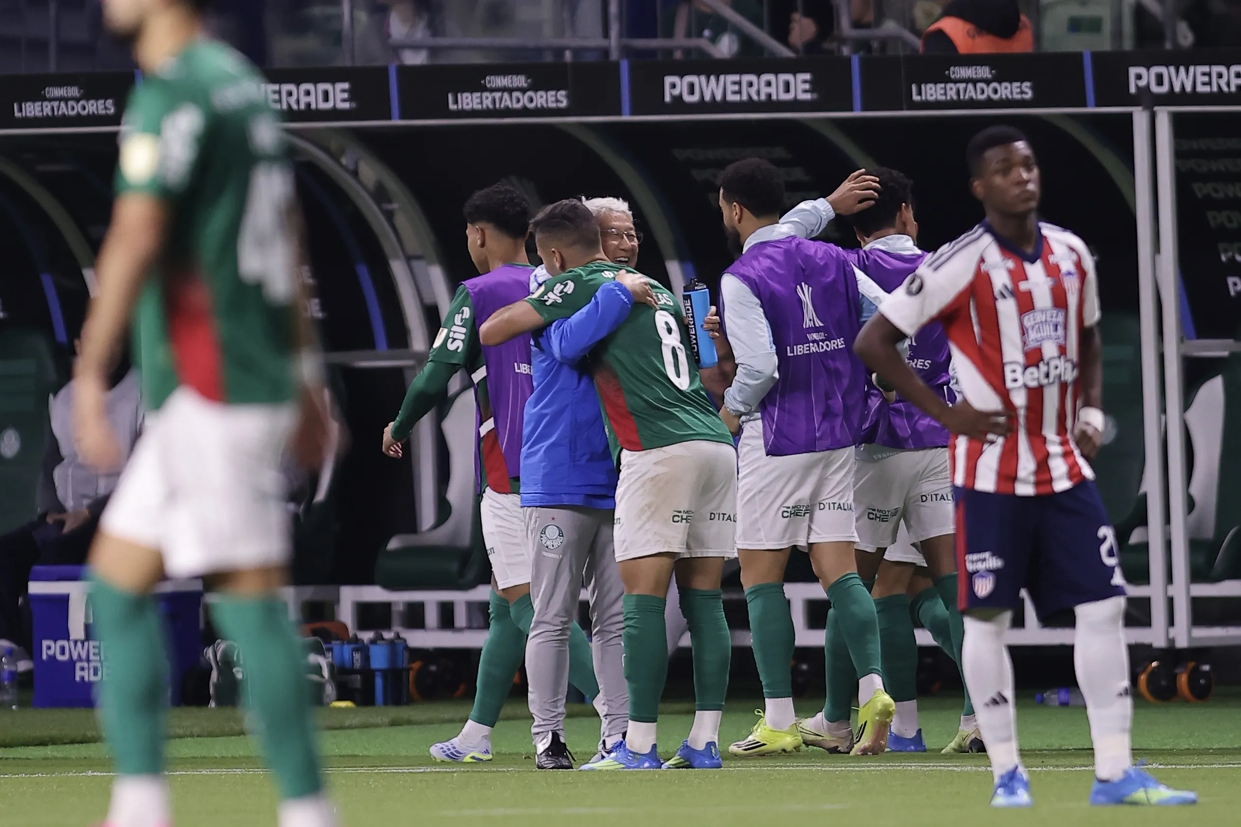 Andreas Pereira jogador do Palmeiras comemora seu gol durante partida contra o Junior Barranquilla no estadio Nubank Arena pelo campeonato Copa Libertadores 2026. Foto: Baggio Rodrigues/AGIF