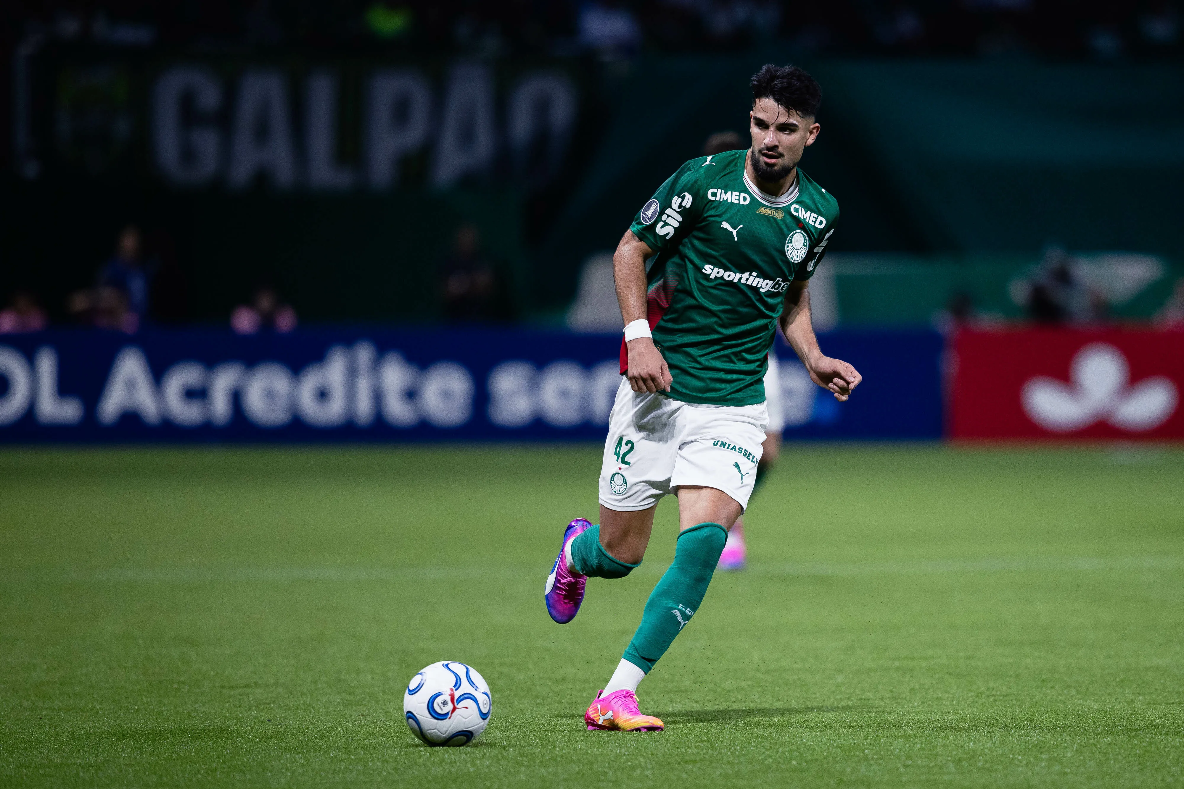 Flaco Lopez jogador do Palmeiras durante partida contra o Junior Barranquilla no estadio Nubank Arena pelo campeonato Copa Libertadores 2026. Foto: Ettore Chiereguini/AGIF