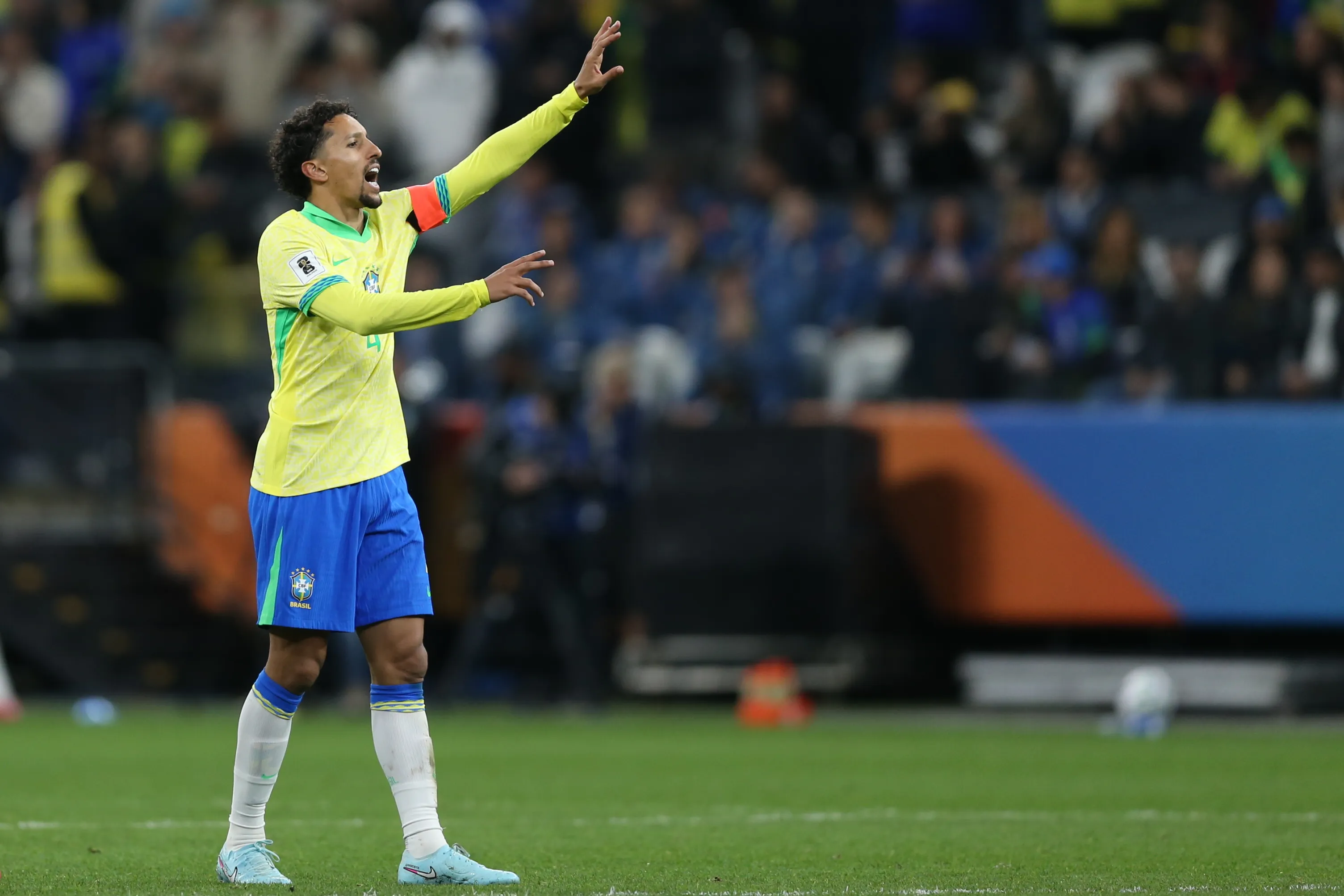 Marquinhos jogador da Selecao Brasileira durante a partida entre Brasil e Paraguai na Neo Quimica Arena em Sao Paulo (SP), pelas Eliminatorias da Copa do Mundo 2026. Foto: Marlon Costa/AGIF