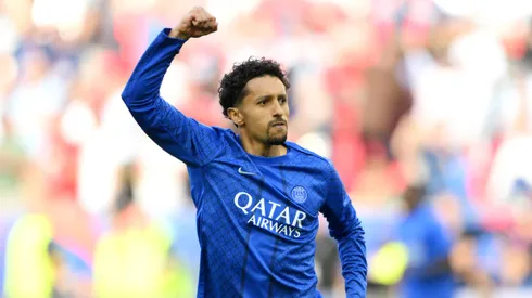 BUDAPEST, HUNGARY - MAY 30: Marquinhos of Paris Saint-Germain reacts during the warm up prior to the UEFA Champions League Final 2026 match between Paris Saint-Germain and Arsenal FC at Puskas Arena on May 30, 2026 in Budapest, Hungary. (Photo by David Ramos/Getty Images)