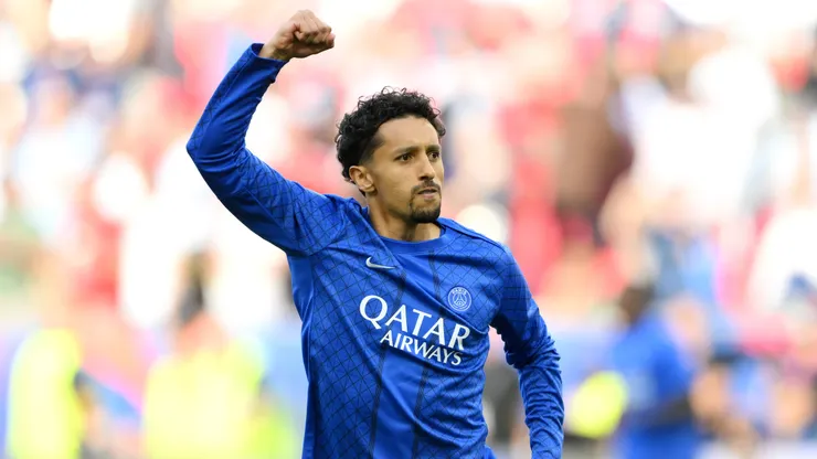 BUDAPEST, HUNGARY - MAY 30: Marquinhos of Paris Saint-Germain reacts during the warm up prior to the UEFA Champions League Final 2026 match between Paris Saint-Germain and Arsenal FC at Puskas Arena on May 30, 2026 in Budapest, Hungary. (Photo by David Ramos/Getty Images)