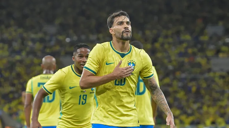 RJ - RIO DE JANEIRO - 31/05/2026 - AMISTOSO, SELECAO BRASILEIRA X PANAMA - Lucas Paqueta jogador do Selecao Brasileira comemora seu gol durante partida contra o Panama no estadio Maracana pelo campeonato Amistoso. Foto: Thiago Ribeiro/AGIF