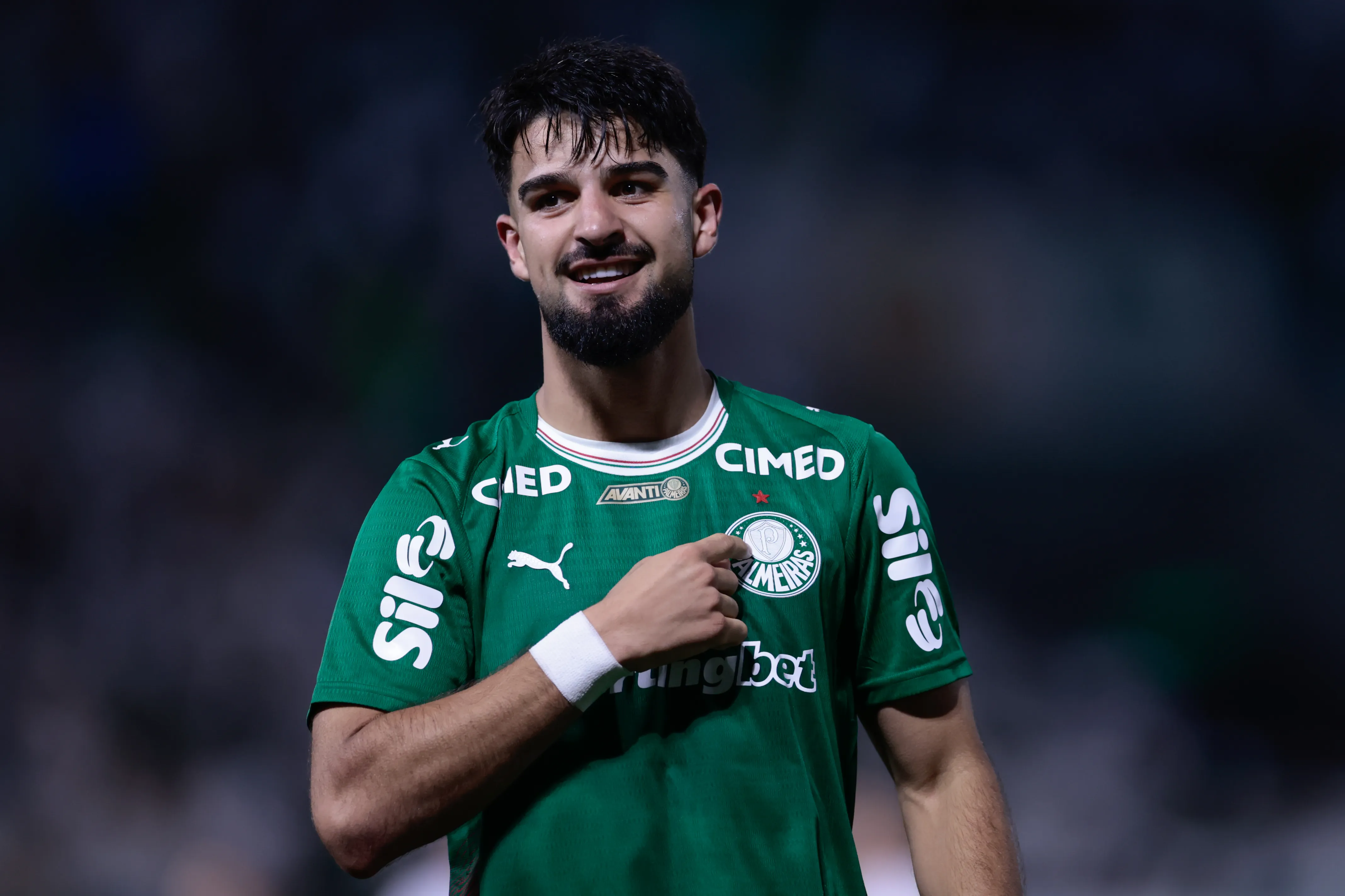 SP – BARUERI – 01/03/2026 – PAULISTA 2026, PALMEIRAS X SAO PAULO – Flaco Lopez jogador do Palmeiras comemora seu gol durante partida contra o Sao Paulo no estadio Arena Barueri pelo campeonato Paulista 2026. Foto: Marcello Zambrana/AGIF