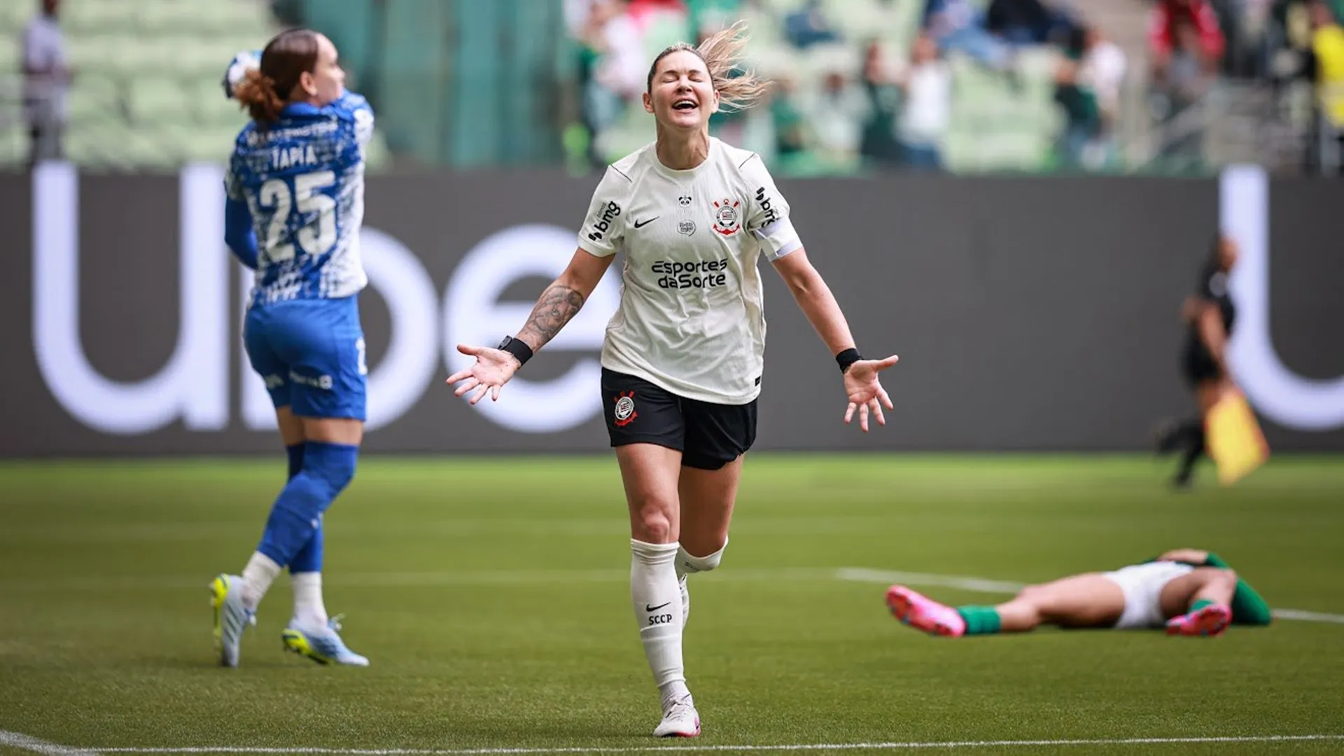 Gabi Zanotti comemorando o gol marcado sobre o Palmeiras – Foto: Rodrigo Gazzanel/Corinthians