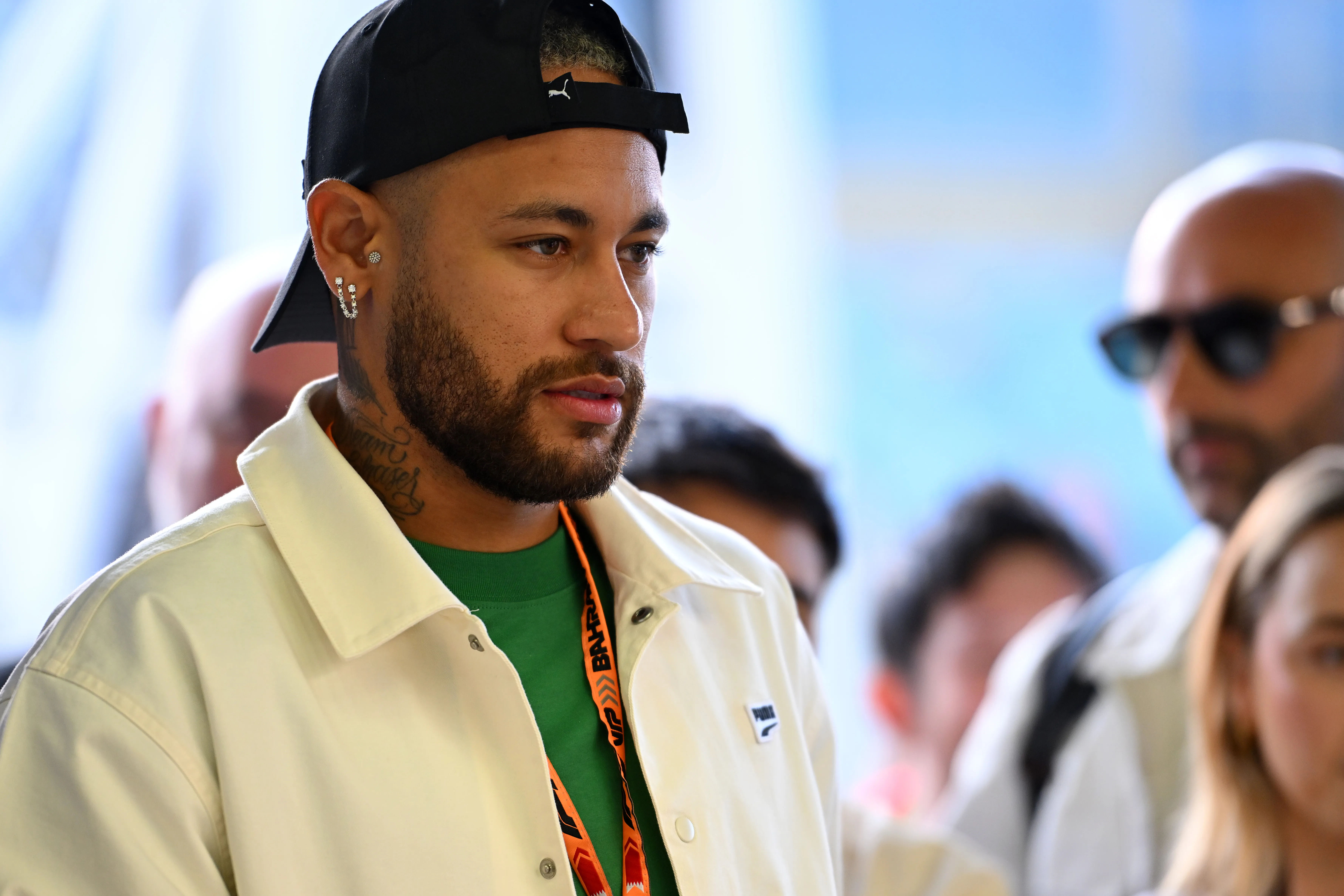 BAHRAIN, BAHRAIN – MARCH 02: Neymar is given a tour of the Visa Cash App RB garage prior to the F1 Grand Prix of Bahrain at Bahrain International Circuit on March 02, 2024 in Bahrain, Bahrain. (Photo by Rudy Carezzevoli/Getty Images)