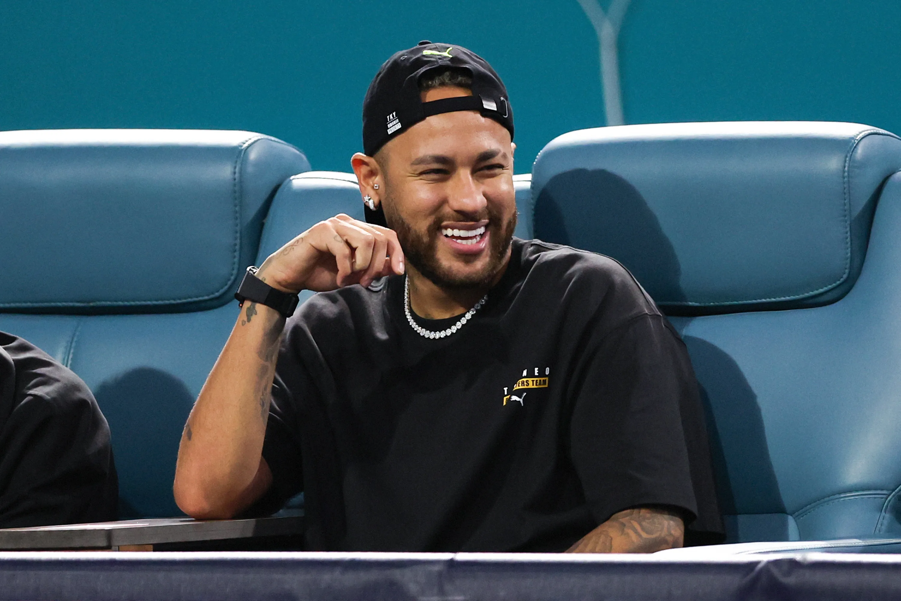 MIAMI GARDENS, FLORIDA – MARCH 25: Neymar attends a match between Carlos Alcaraz of Spain and Gael Monfils of France during the Miami Open at Hard Rock Stadium on March 25, 2024 in Miami Gardens, Florida. (Photo by Megan Briggs/Getty Images)