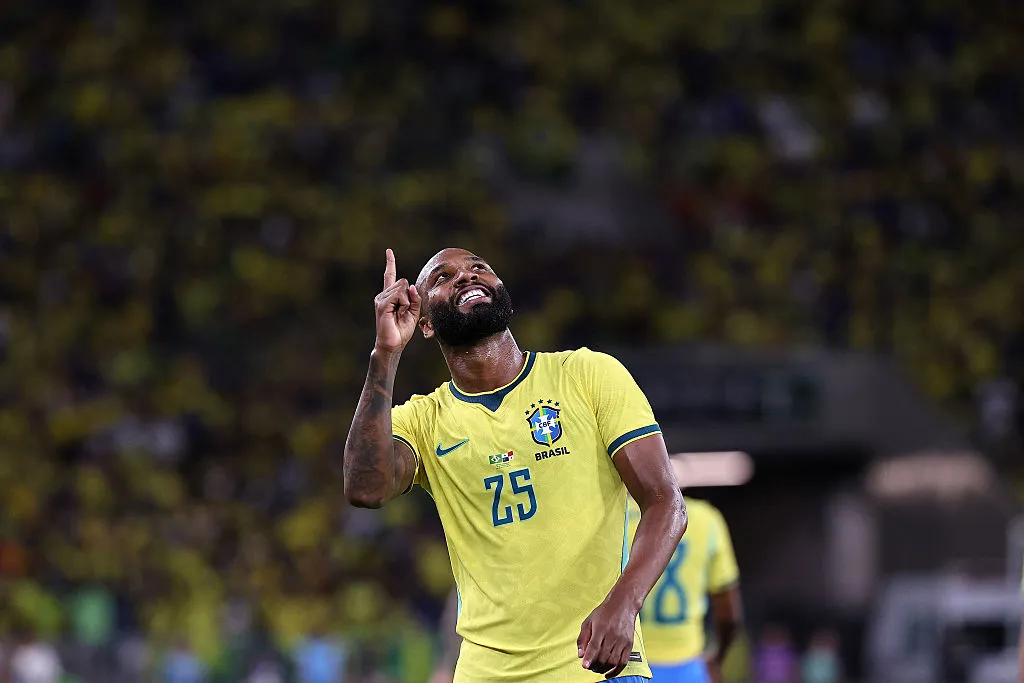 Igor Thiago comemora gol marcado pela Seleção Brasileira. (Photo by Wagner Meier/Getty Images)