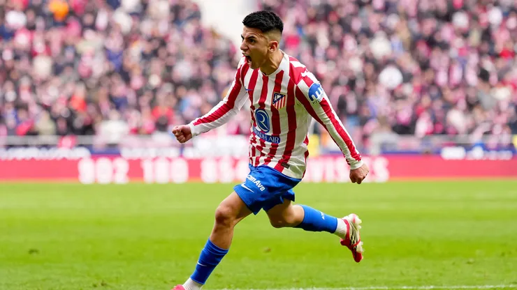 Thiago Almada of Atletico de Madrid celebrates scoring his team's third goal during the LaLiga EA Sports match between Atletico de Madrid and RCD Mallorca at Riyadh Air Metropolitano on January 25, 2026 in Madrid, Spain.