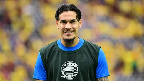 Gustavo Gomez of Paraguay gestures prior to the CONMEBOL Copa America 2024 Group D match between Colombia and Paraguay at NRG Stadium on June 24, 2024 in Houston, Texas.