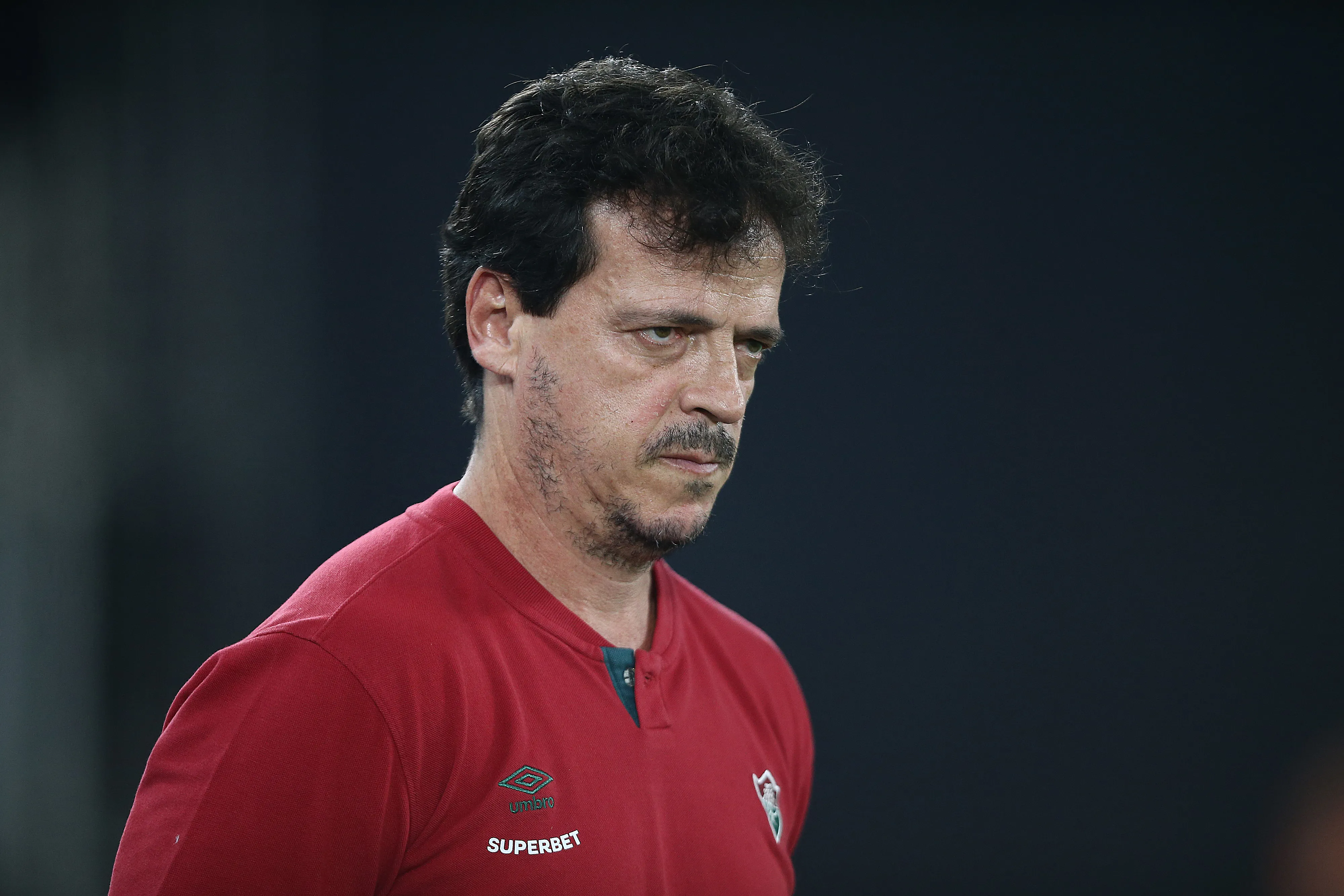 Coach Fernando Diniz of Fluminense looks on during the match between Botafogo and Fluminense as part of Brasileirao 2024 at Estadio Olimpico Nilton Santos on June 11, 2024 in Rio de Janeiro, Brazil. (Photo by Wagner Meier/Getty Images)