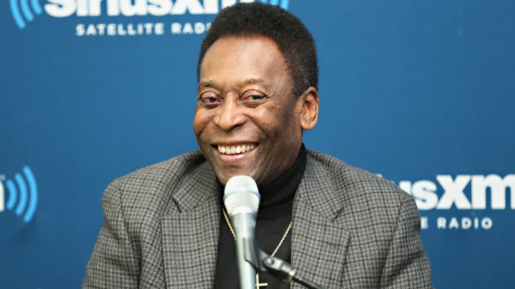 Soccer legend Pele takes part in a SiriusXM 'Town Hall' special with host Seamus Malin on SiriusXM's FC channel at the SiriusXM Studio on April 2, 2014 in New York City.