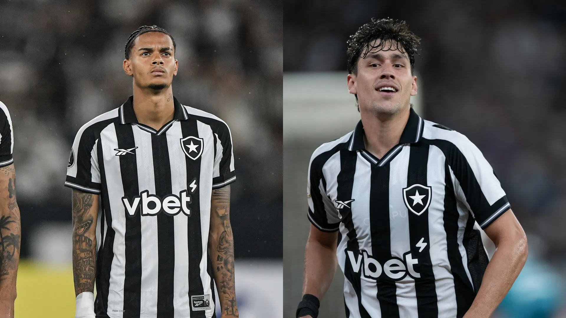 Newton, volante do Botafogo, e Ferraresi, zagueiro que pertence ao São Paulo emprestado ao clube carioca (Imagem: Thiago Ribeiro/AGIF/Jorge Rodrigues/AGIF)