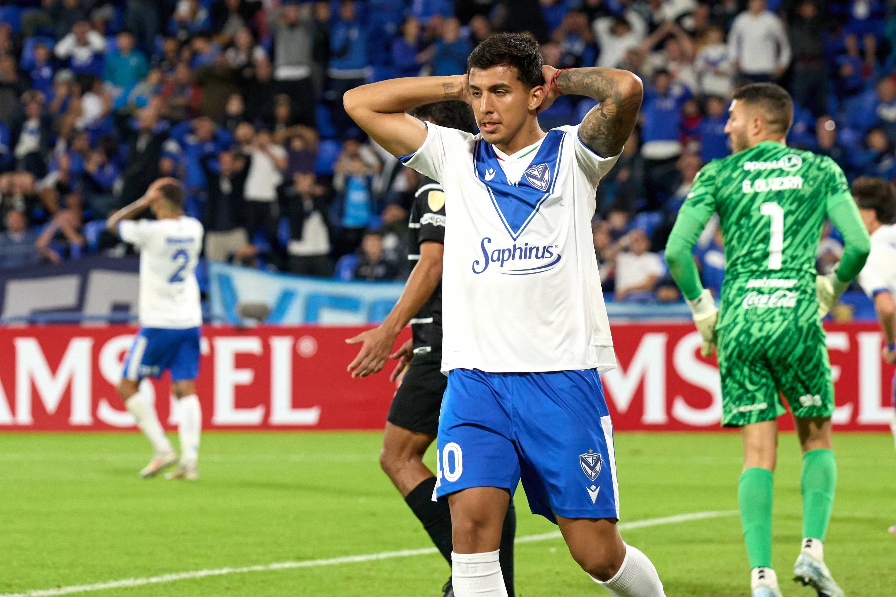 Thiago Ariel Silvero of Velez reacts to a missed goal shot during matchday four of Copa Libertadores 2025 between Velez of Argentina and Olimpia of Paraguay at Estadio Jose Amalfitani on May 8, 2025 in Buenos Aires, Argentina Photo by Camilla Stolen Imago Buenos Aires Argentina Copyright: xCamillaxStolenx L1013509 1