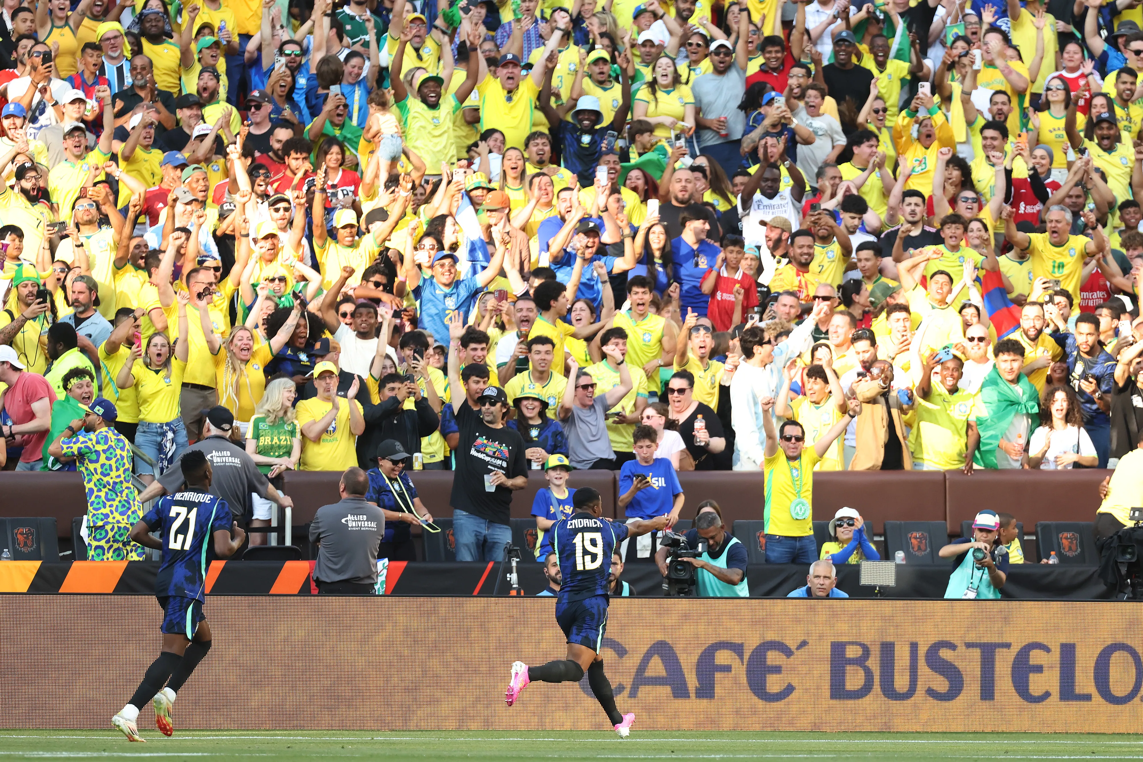 CLEVELAND, OHIO – JUNE 06: Endrick of Brazil celebrates after scoring the team’s second goal during the international friendly match between Brazil and Egypt at Huntington Bank Field on June 06, 2026 in Cleveland, Ohio. (Photo by Kirk Irwin/Getty Images)